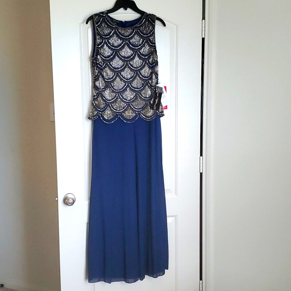 Pisarro Nights Beaded Dress color-denim  Style D-2219